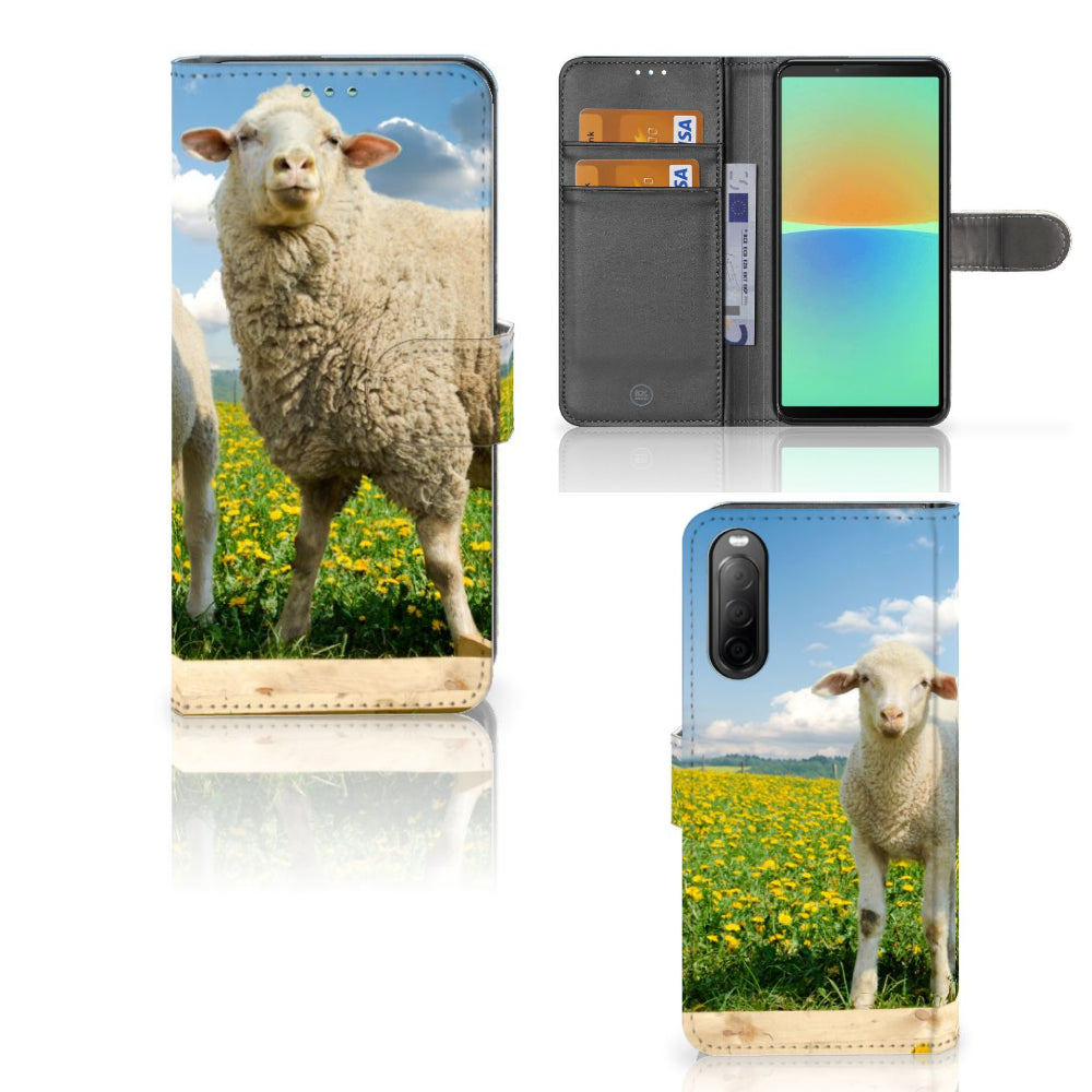 Sony Xperia 10 IV Telefoonhoesje met Pasjes Schaap en Lammetje