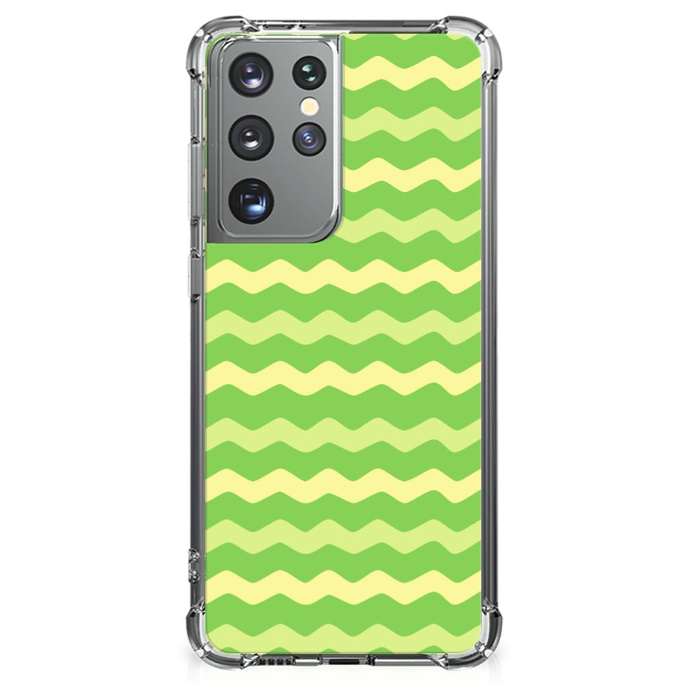Samsung Galaxy S21 Ultra Doorzichtige Silicone Hoesje Waves Green B2C Telecom