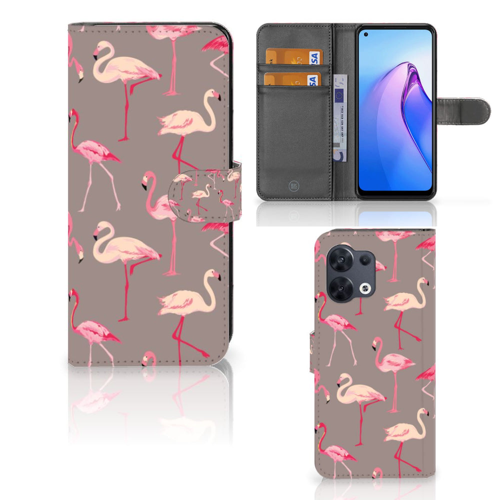 OPPO Reno8 Telefoonhoesje met Pasjes Flamingo