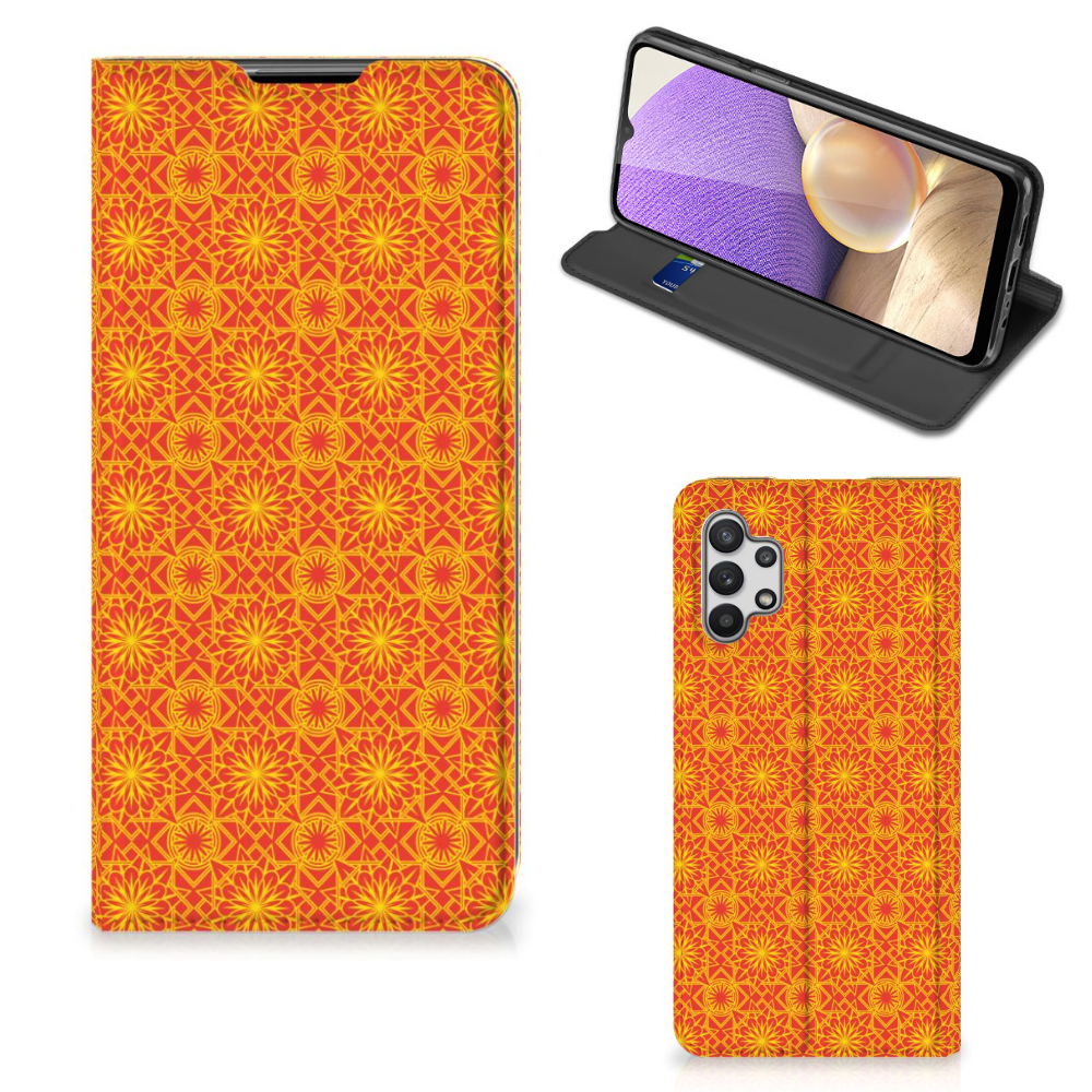 Samsung Galaxy A32 5G Hoesje met Magneet Batik Oranje - B2C Telecom