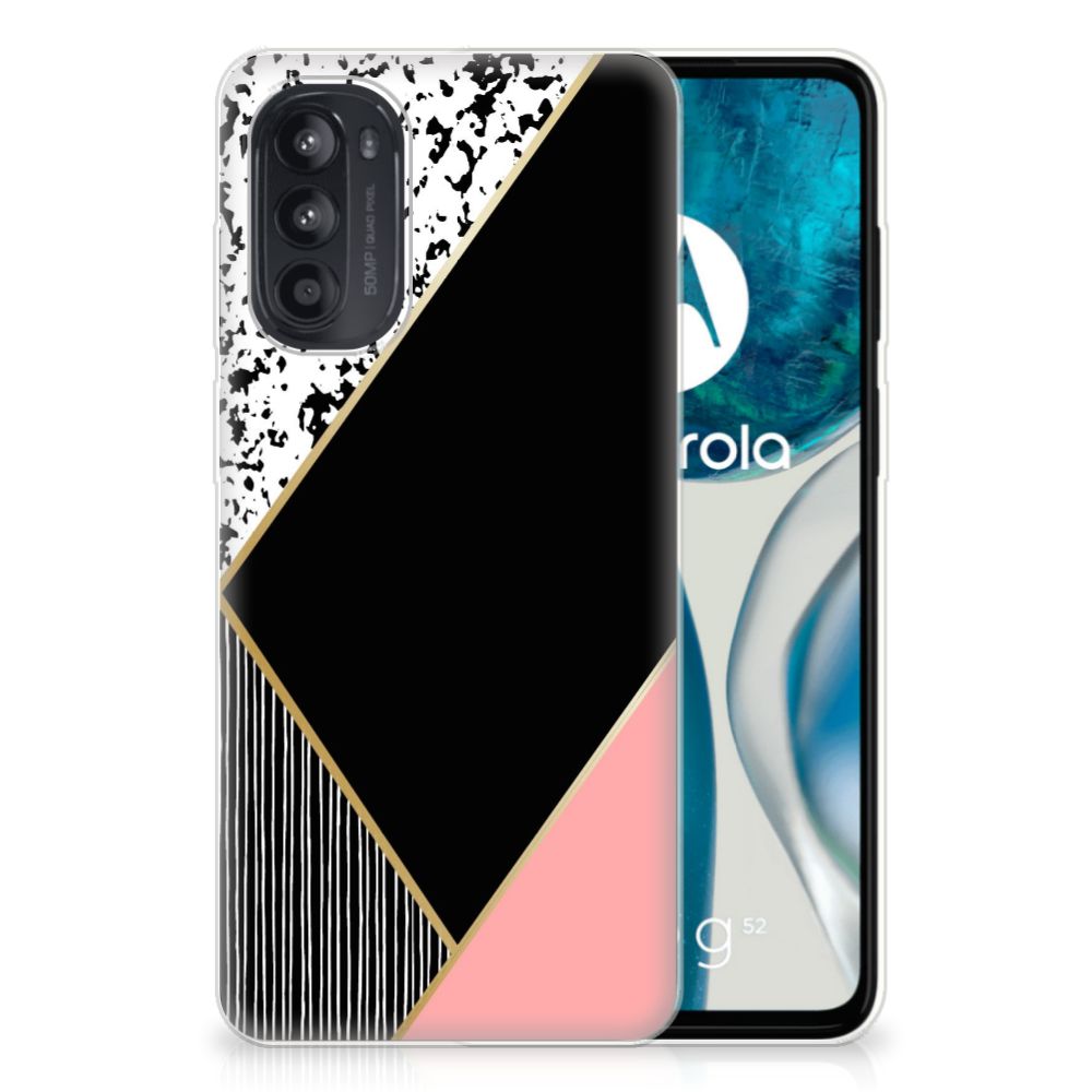 Motorola Moto G52/G82 TPU Hoesje Zwart Roze Vormen