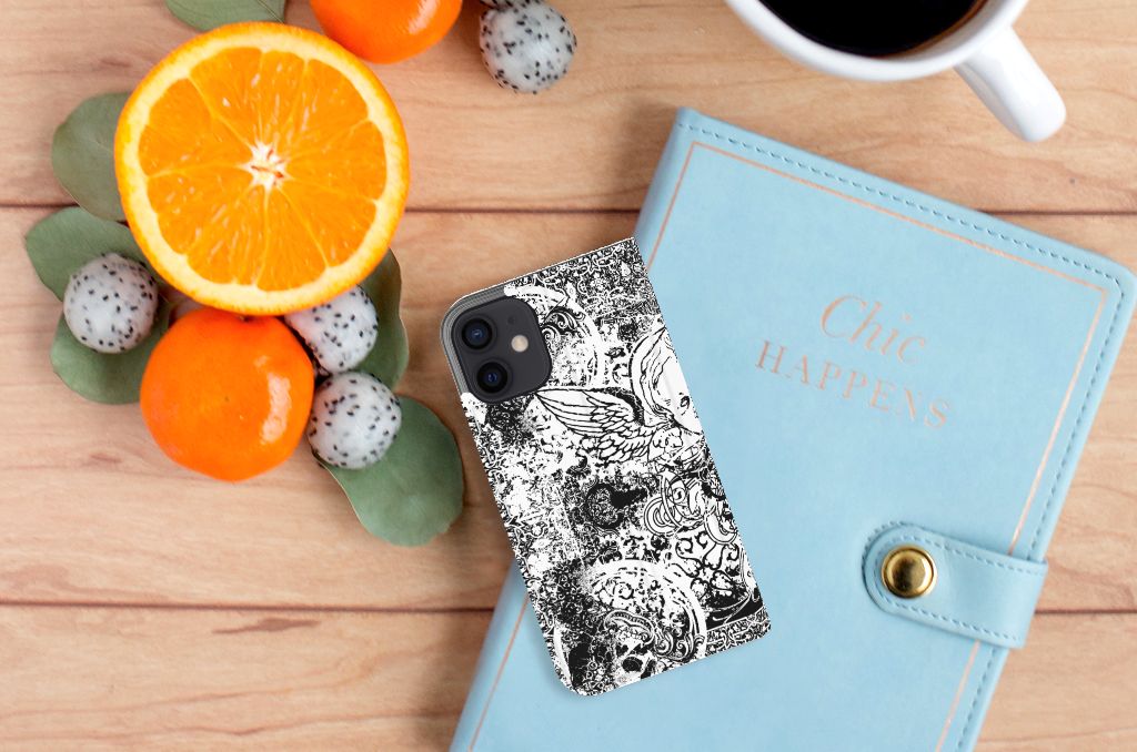 Mobiel BookCase iPhone 12 Mini Skulls Angel - B2C Telecom