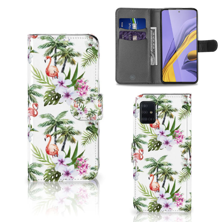 Samsung Galaxy A51 Telefoonhoesje met Pasjes Flamingo Palms