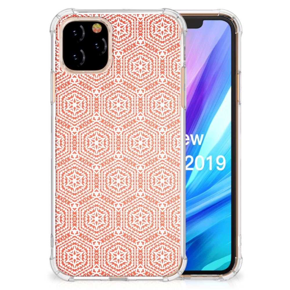 Apple iPhone 11 Pro Doorzichtige Silicone Hoesje Pattern Orange