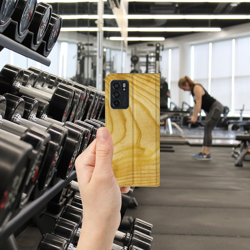 OPPO Reno6 5G Book Wallet Case Licht Hout - B2C Telecom