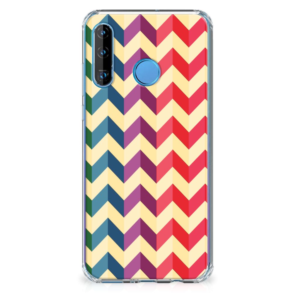 Huawei P30 Lite Doorzichtige Silicone Hoesje Zigzag Multi Color