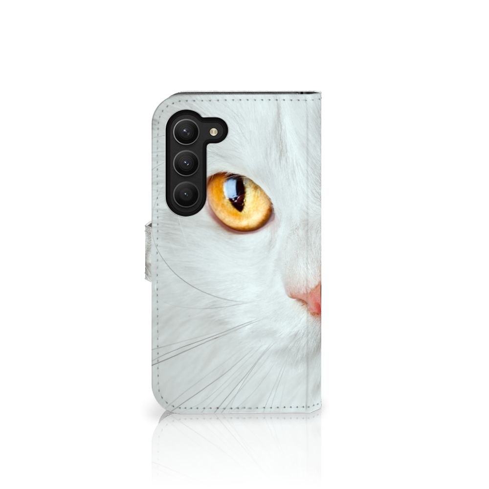 Samsung Galaxy S23 Telefoonhoesje met Pasjes Witte Kat