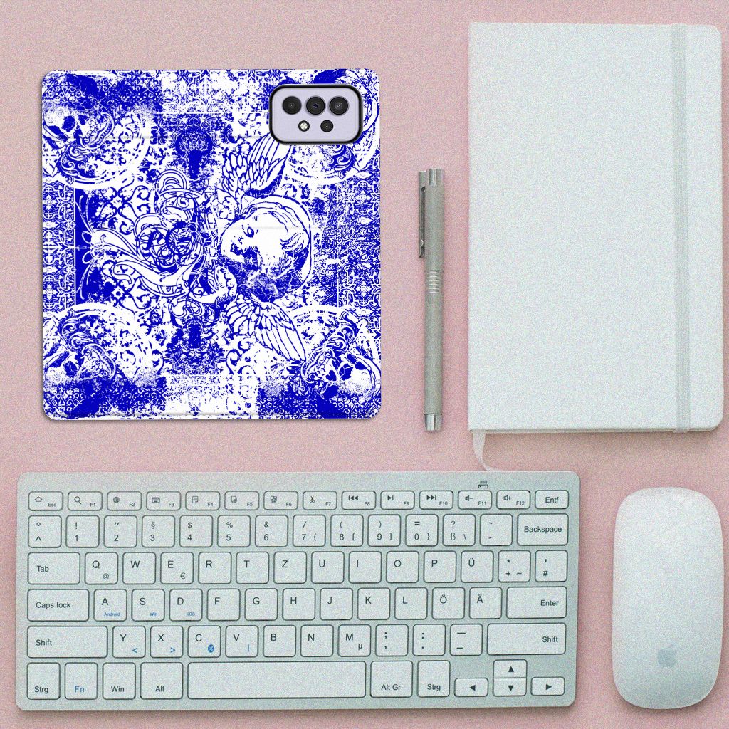Mobiel BookCase Samsung Galaxy A33 5G Angel Skull Blauw - B2C Telecom