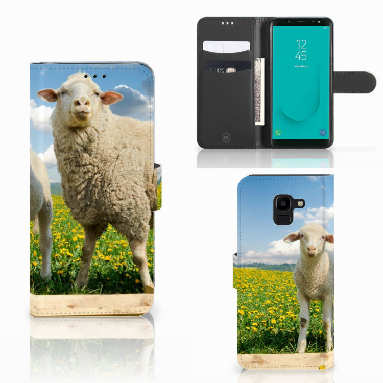 Samsung Galaxy J6 2018 Telefoonhoesje met Pasjes Schaap en Lammetje