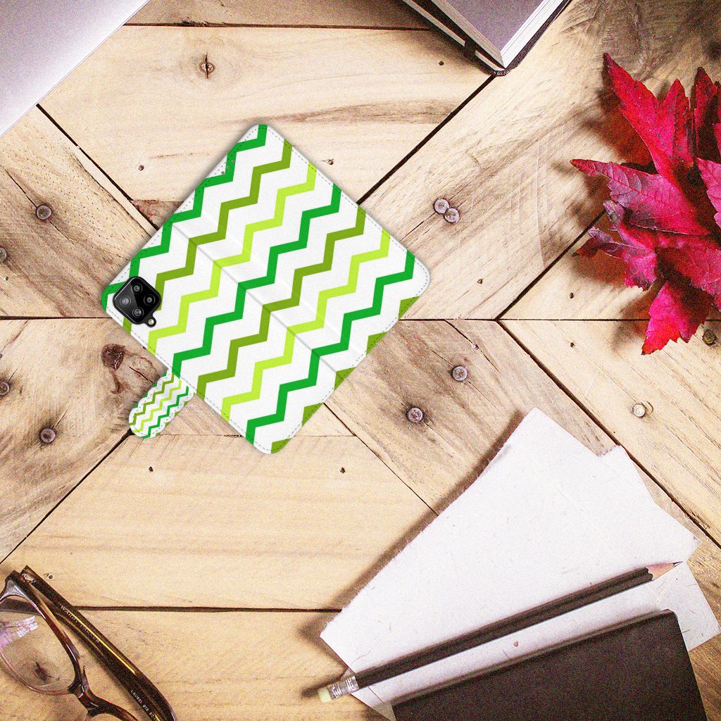 Samsung Galaxy A12 Telefoon Hoesje Zigzag Groen