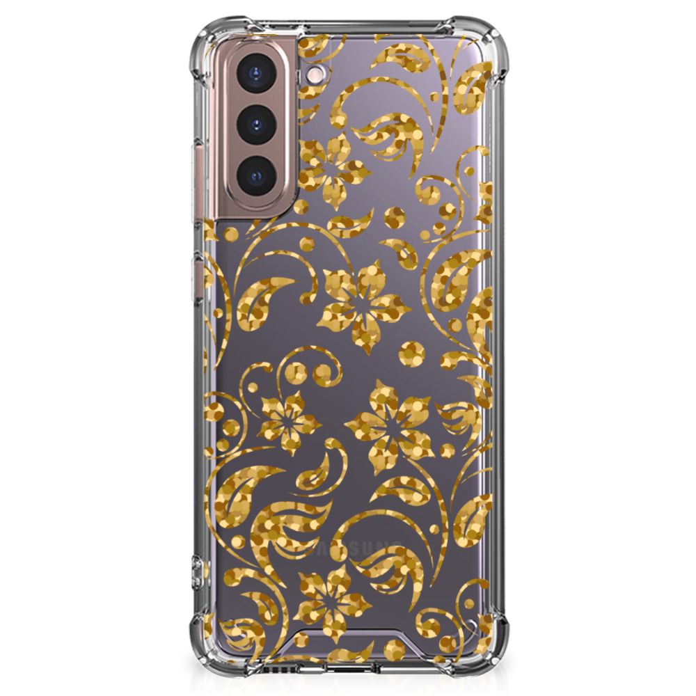 Samsung Galaxy S21 Plus Case Gouden Bloemen B2C Telecom