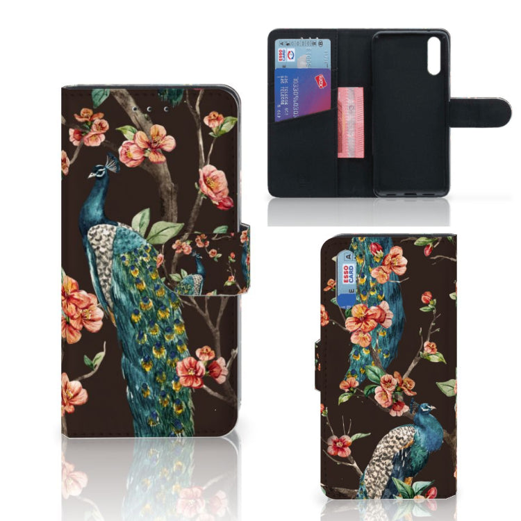 Huawei P20 Telefoonhoesje met Pasjes Pauw met Bloemen