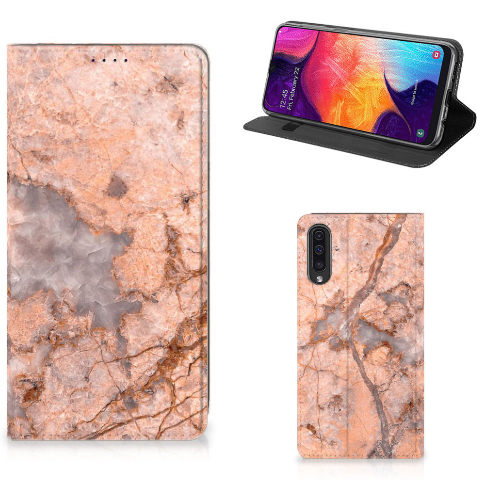 Samsung Galaxy A50 Standcase Marmer Oranje