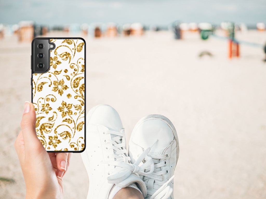 Samsung Galaxy S21 Plus Bloemen Hoesje Gouden Bloemen B2C Telecom