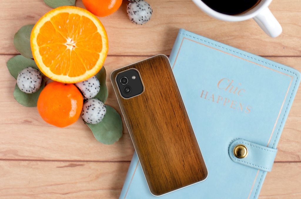 Samsung Galaxy A03 Bumper Hoesje Donker Hout B2C Telecom