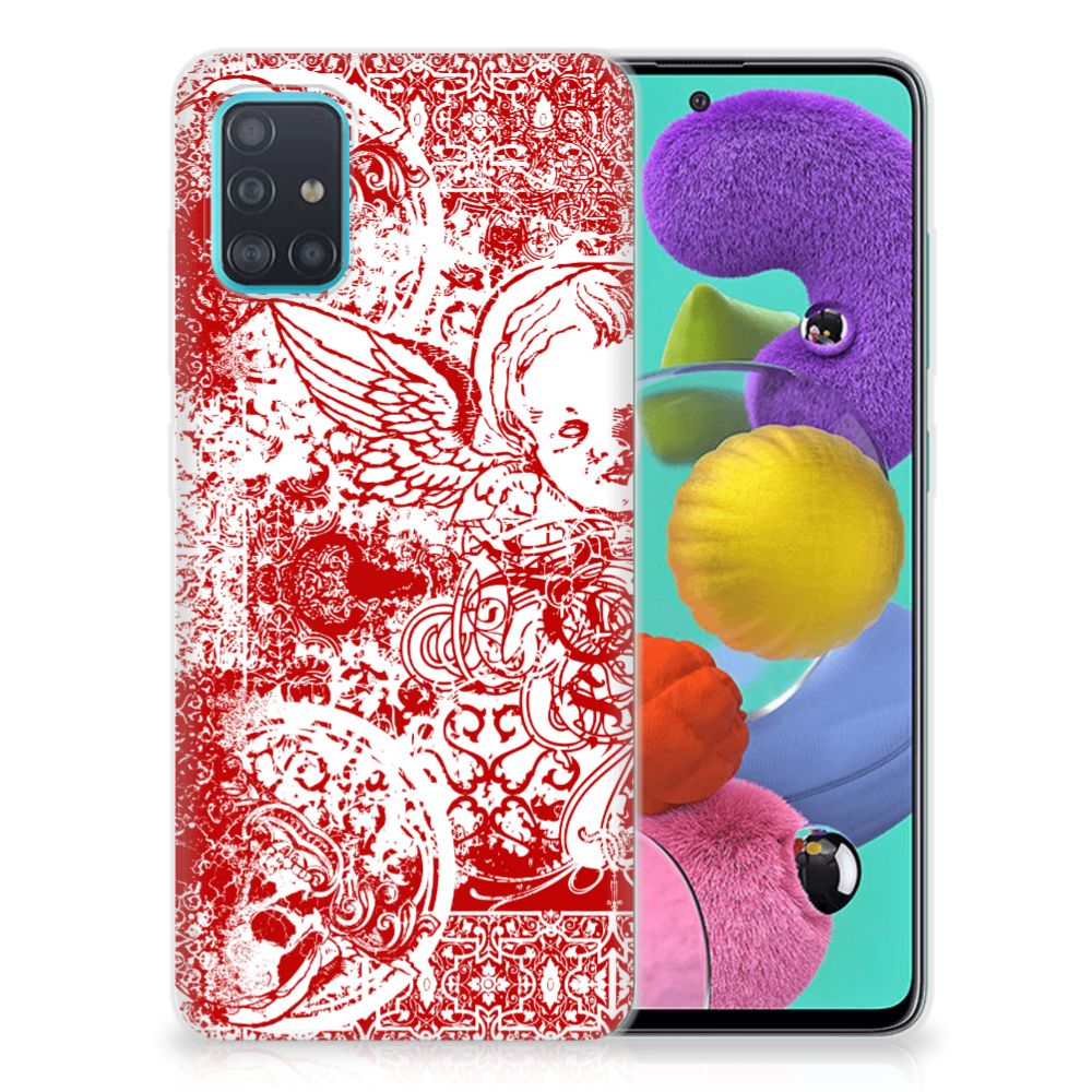 Silicone Back Case Samsung Galaxy A51 Angel Skull Rood