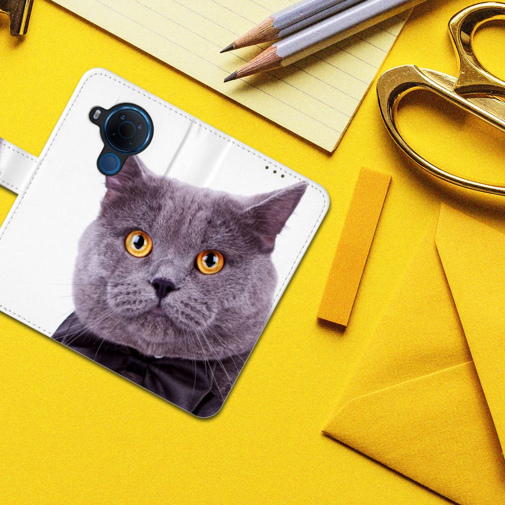 Nokia 5.4 Telefoonhoesje met Pasjes Kat