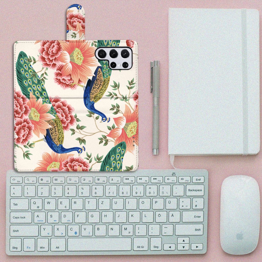 Telefoonhoesje met Pasjes voor Samsung Galaxy S22 Ultra Pink Peacock