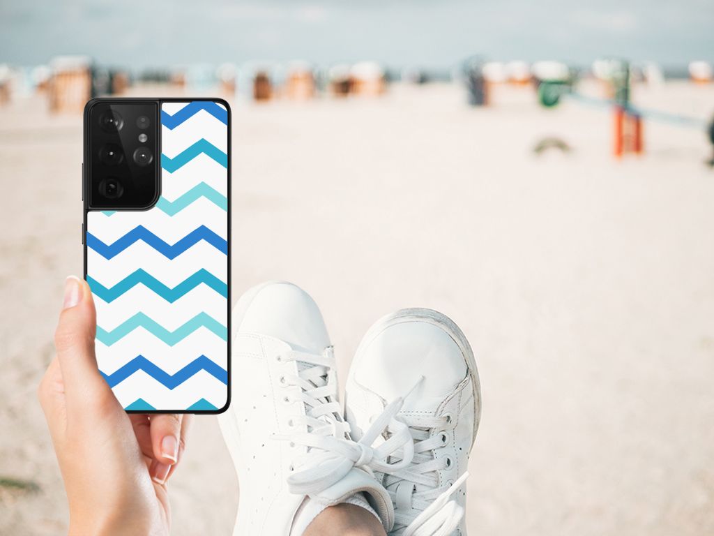 Samsung Galaxy S21 Ultra Back Case Zigzag Blauw B2C Telecom