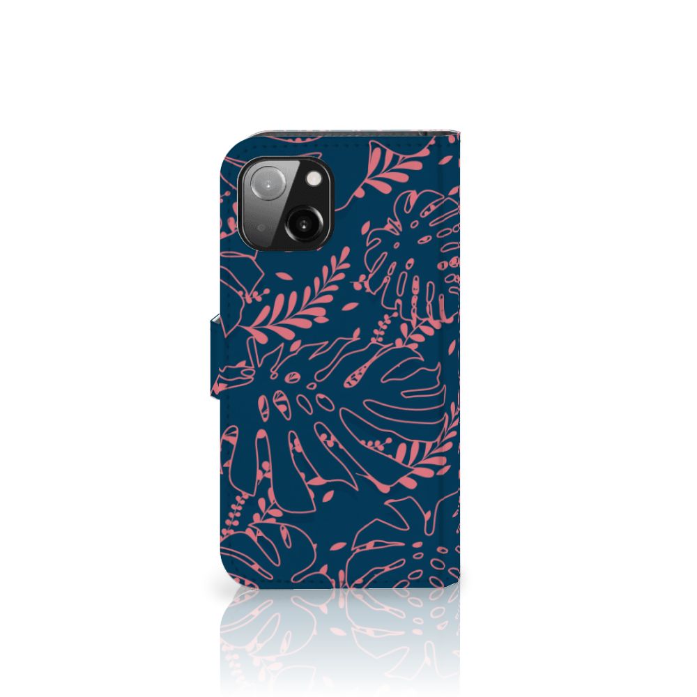 Apple iPhone 13 Hoesje Palm Leaves met stijlvolle palmbladeren in roze en blauw 🌿