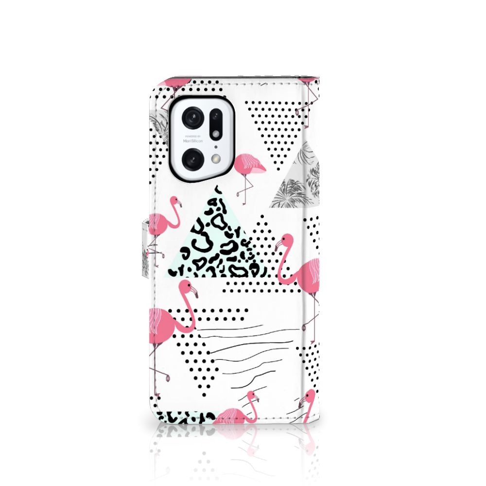 OPPO Find X5 Pro Telefoonhoesje met Pasjes Flamingo Triangle