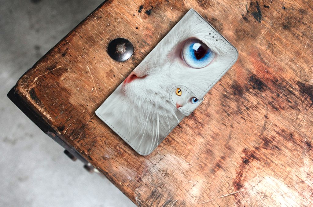 Samsung Galaxy S21 Plus Telefoonhoesje met Pasjes Witte Kat