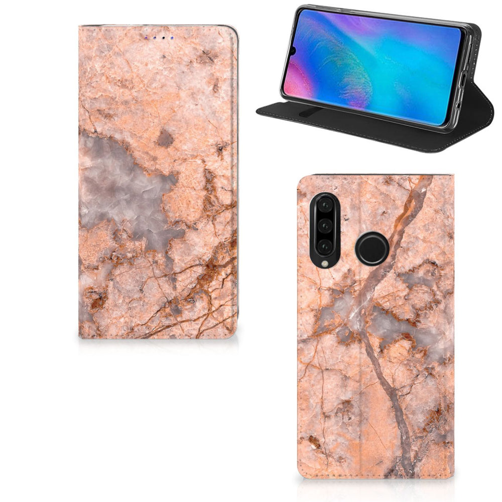 Huawei P30 Lite New Edition Standcase Marmer Oranje