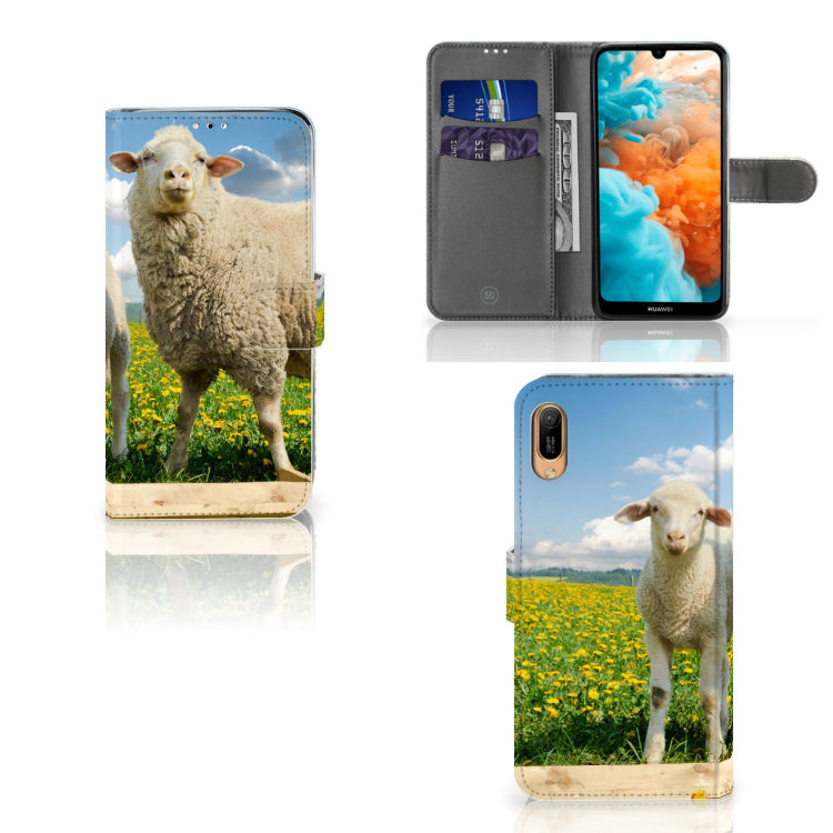 Huawei Y6 (2019) Telefoonhoesje met Pasjes Schaap en Lammetje