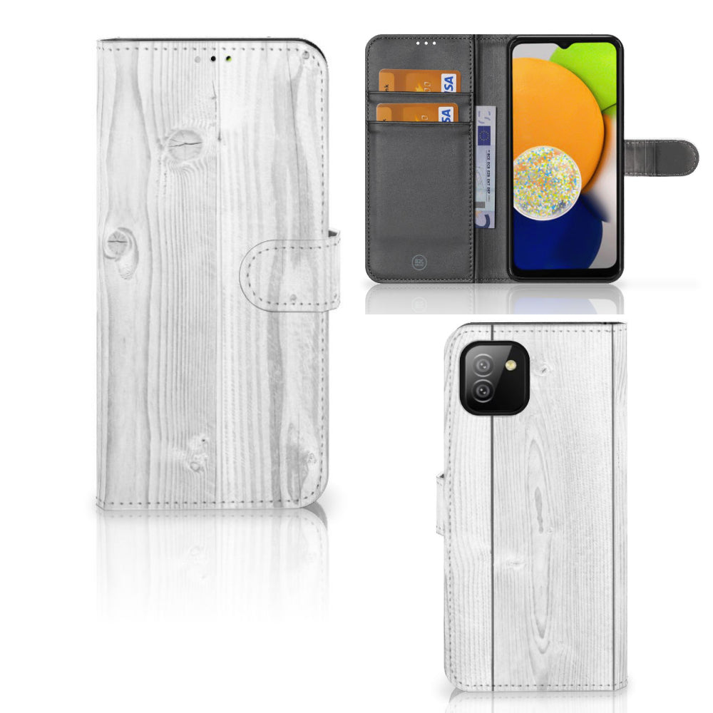 Samsung Galaxy A03 Book Style Case White Wood