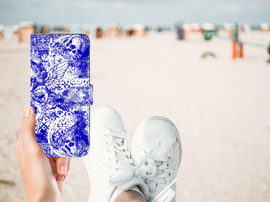 Telefoonhoesje met Naam OPPO A74 4G Angel Skull Blauw