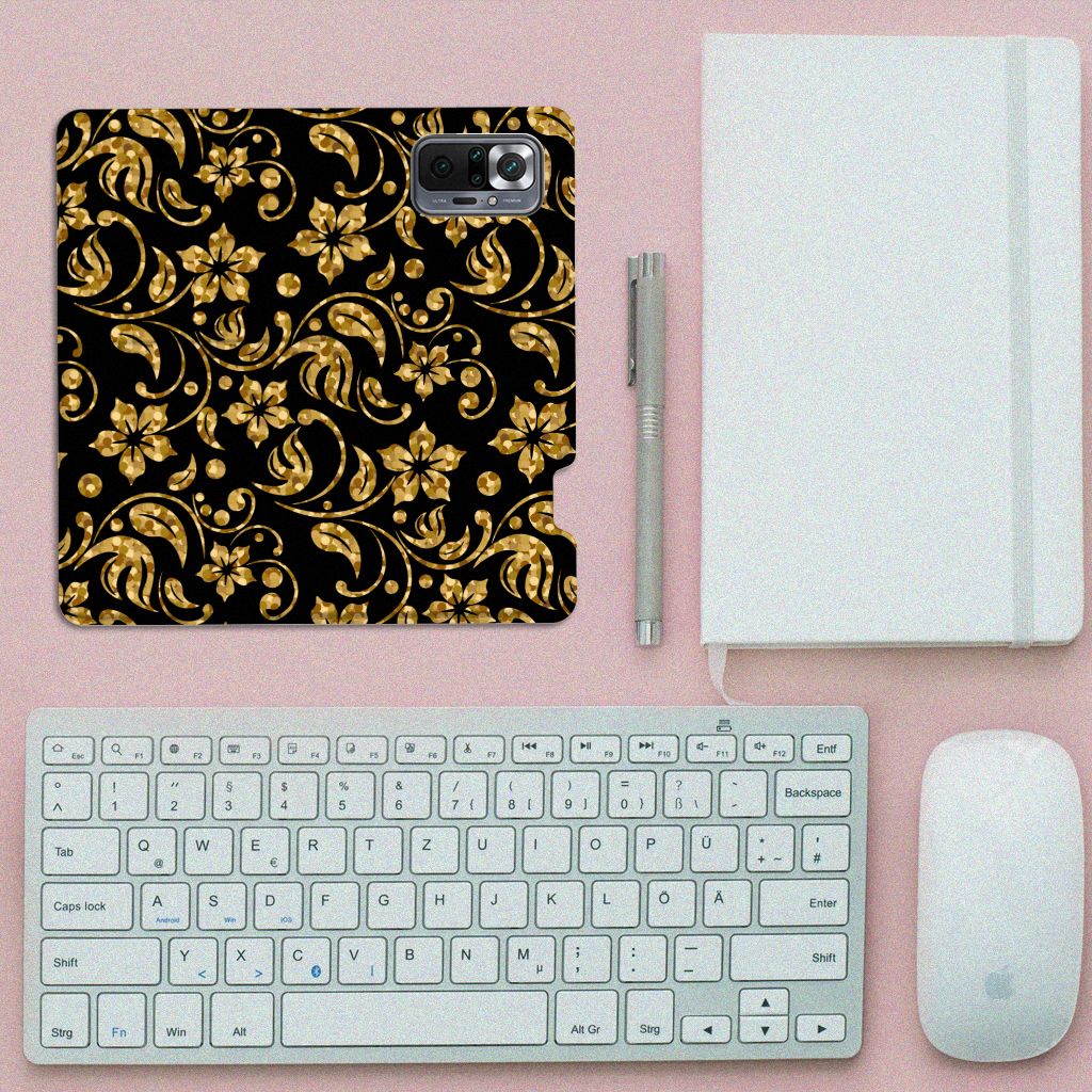 Xiaomi Redmi Note 10 Pro Smart Cover Gouden Bloemen - B2C Telecom