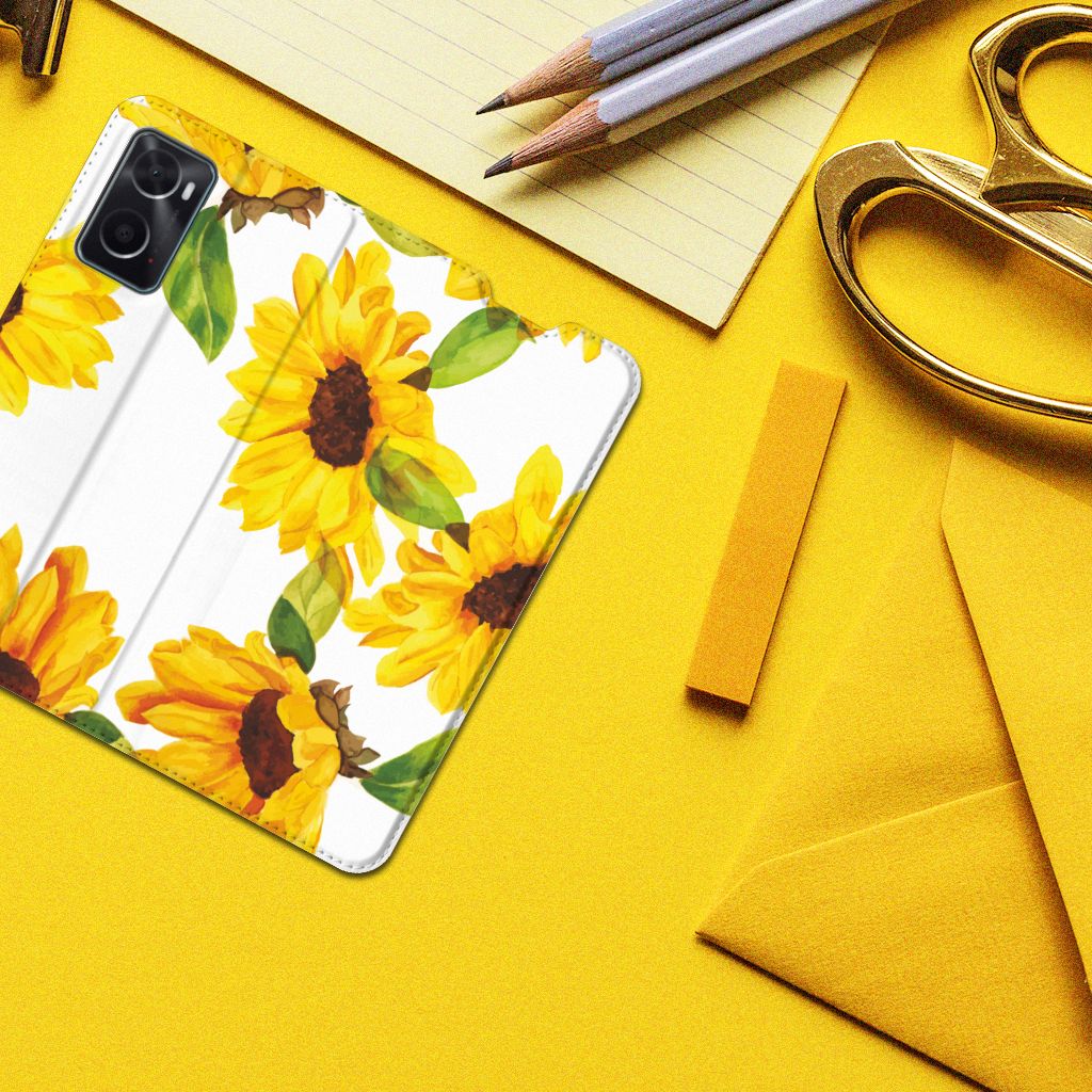 Smart Cover voor OPPO A96 | A76 Zonnebloemen - B2C Telecom
