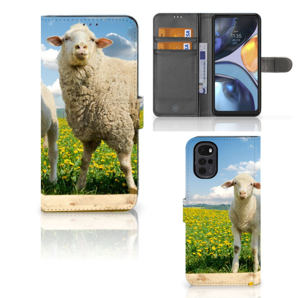 Motorola Moto G22 Telefoonhoesje met Pasjes Schaap en Lammetje