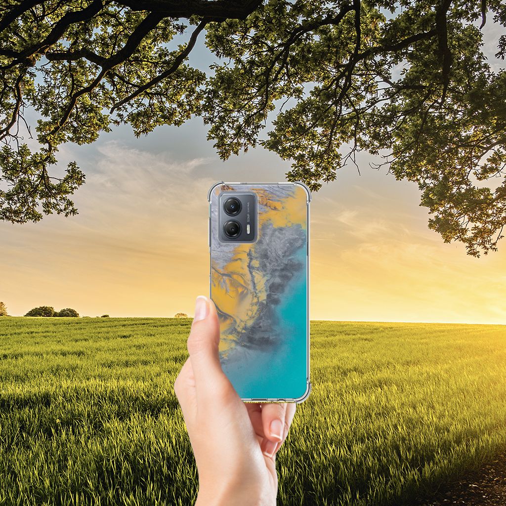 Motorola Moto G53 Anti-Shock Hoesje Marble Blue Gold B2C Telecom