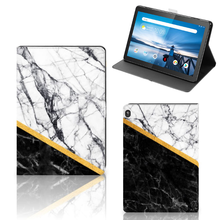 Lenovo Tablet M10 Leuk Tablet hoesje  Marmer Wit Zwart - Origineel Cadeau Man