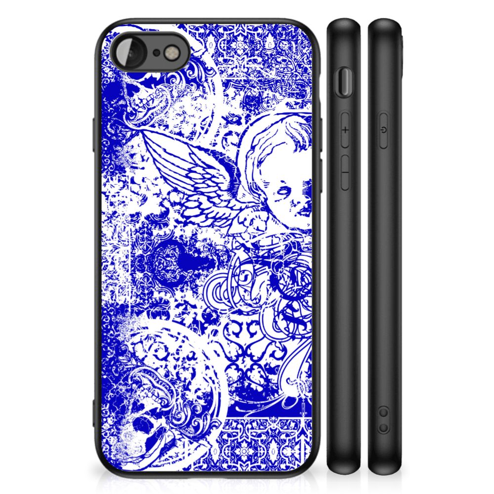 Telefoonhoesje iPhone SE 2022 | SE 2020 | 7/8 Angel Skull Blauw met opvallend blauw design en schokabsorberend materiaal.