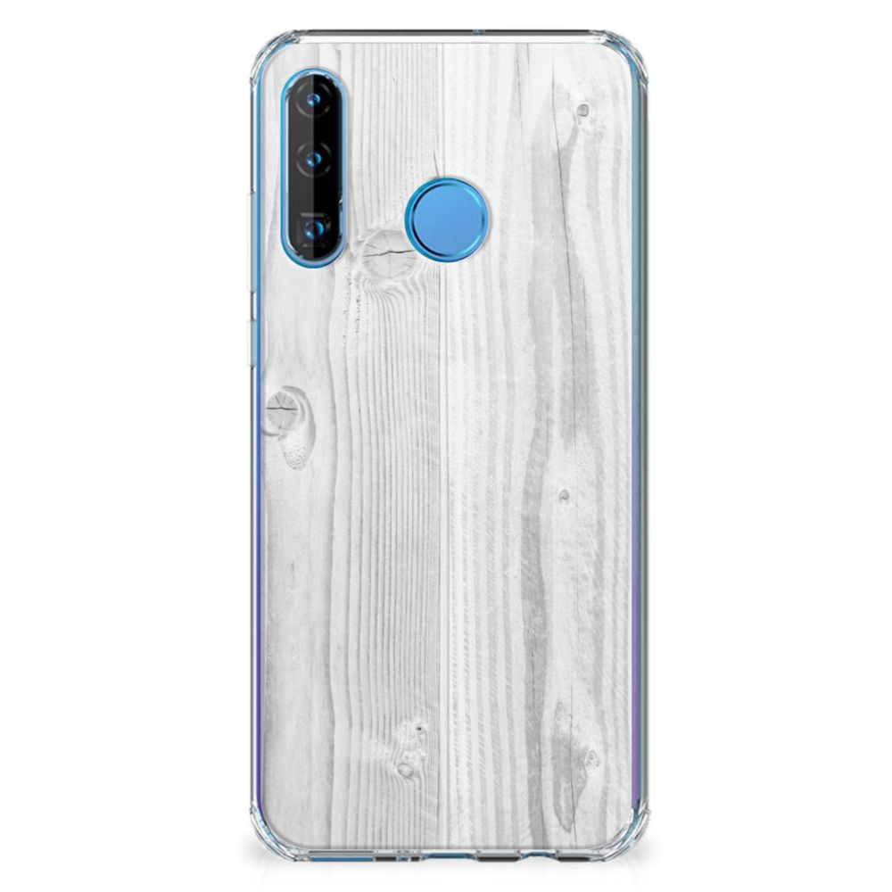 Huawei P30 Lite Stevig Telefoonhoesje White Wood