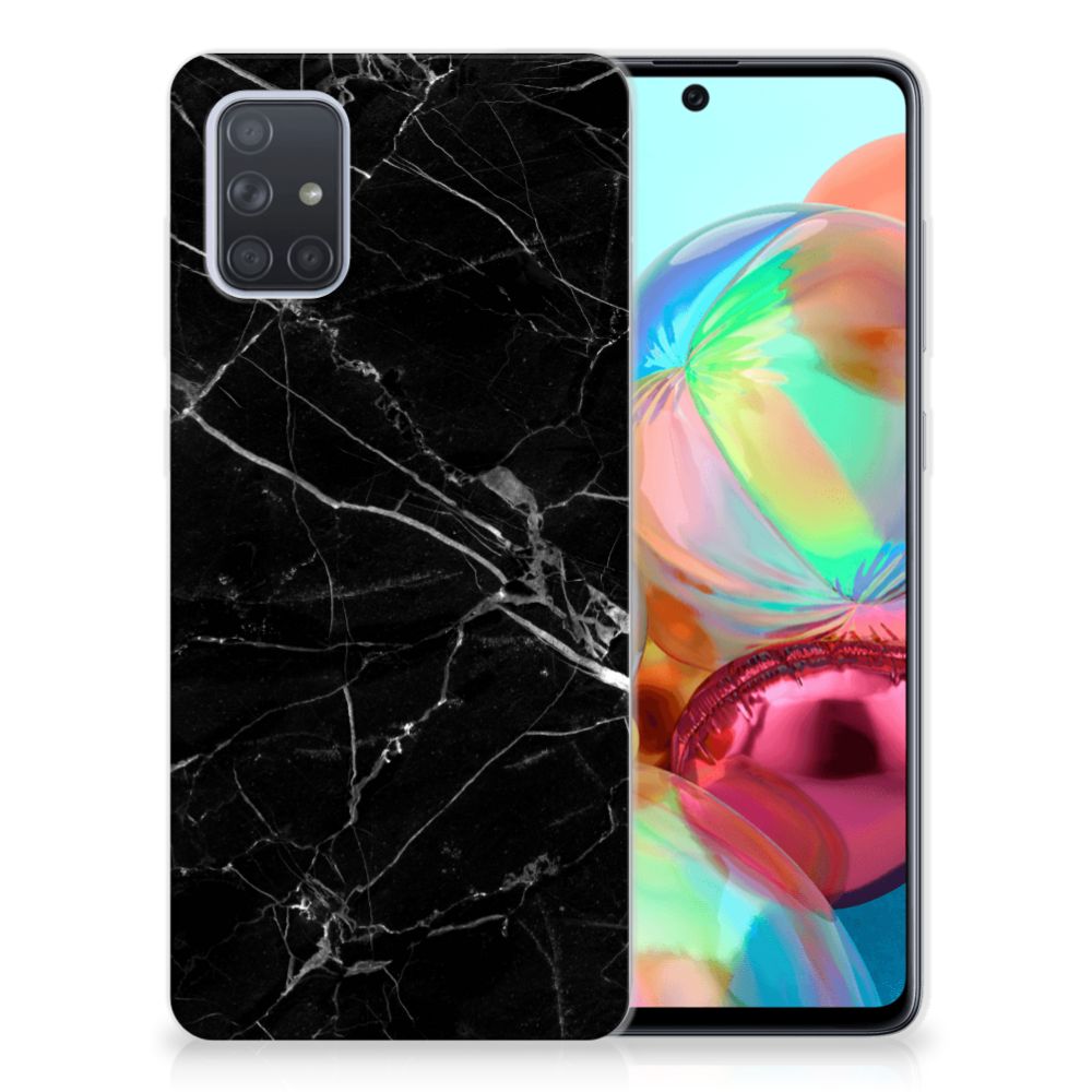 Samsung Galaxy A71 TPU Siliconen Hoesje Marmer Zwart - Origineel Cadeau Vader