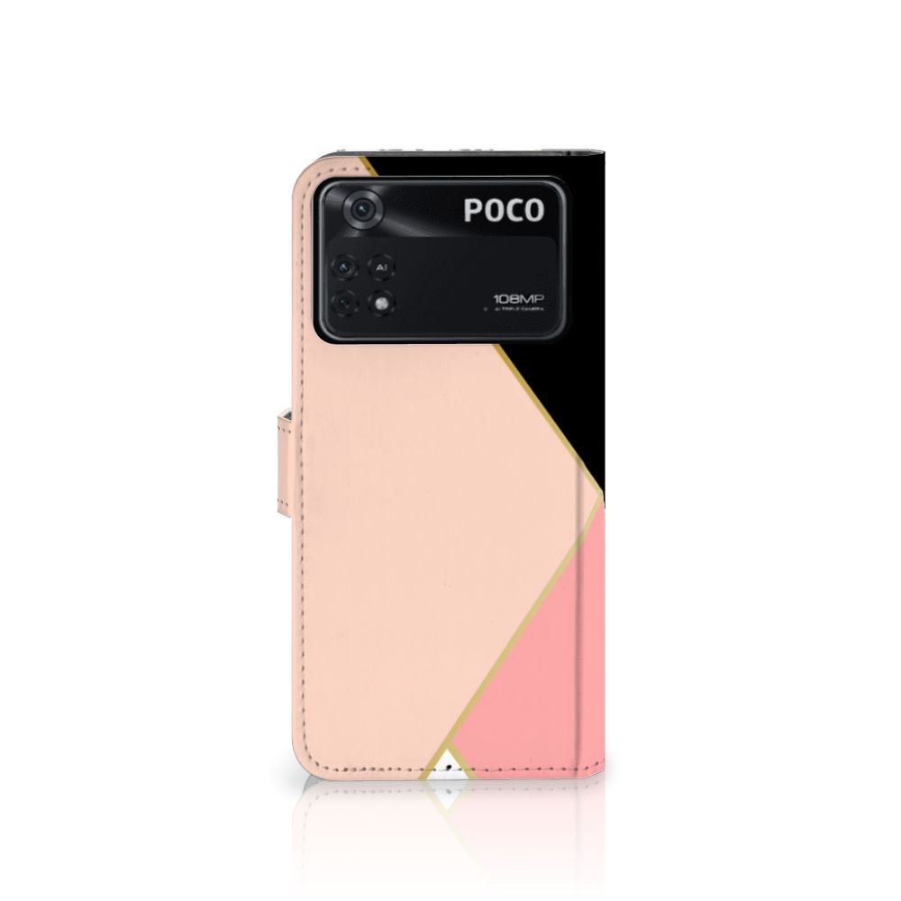 Xiaomi Poco X4 Pro 5G Book Case Zwart Roze Vormen