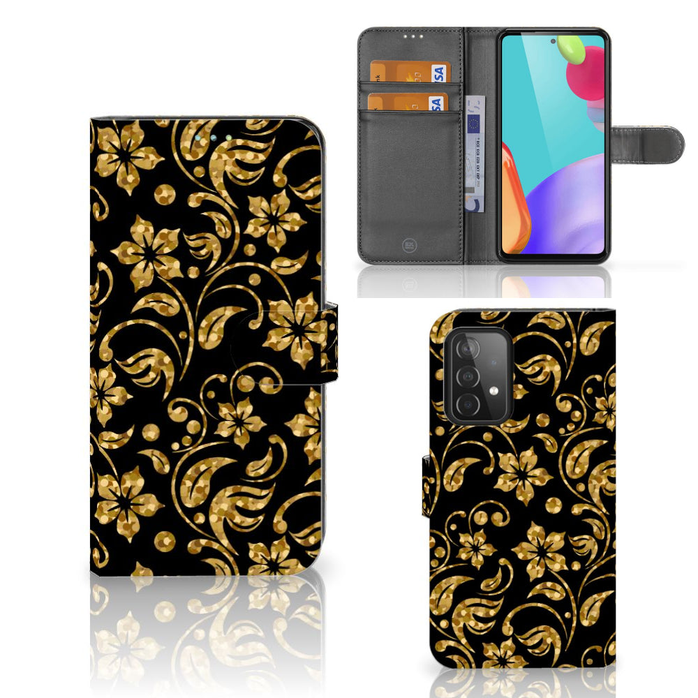 Samsung Galaxy A52 Hoesje Gouden Bloemen