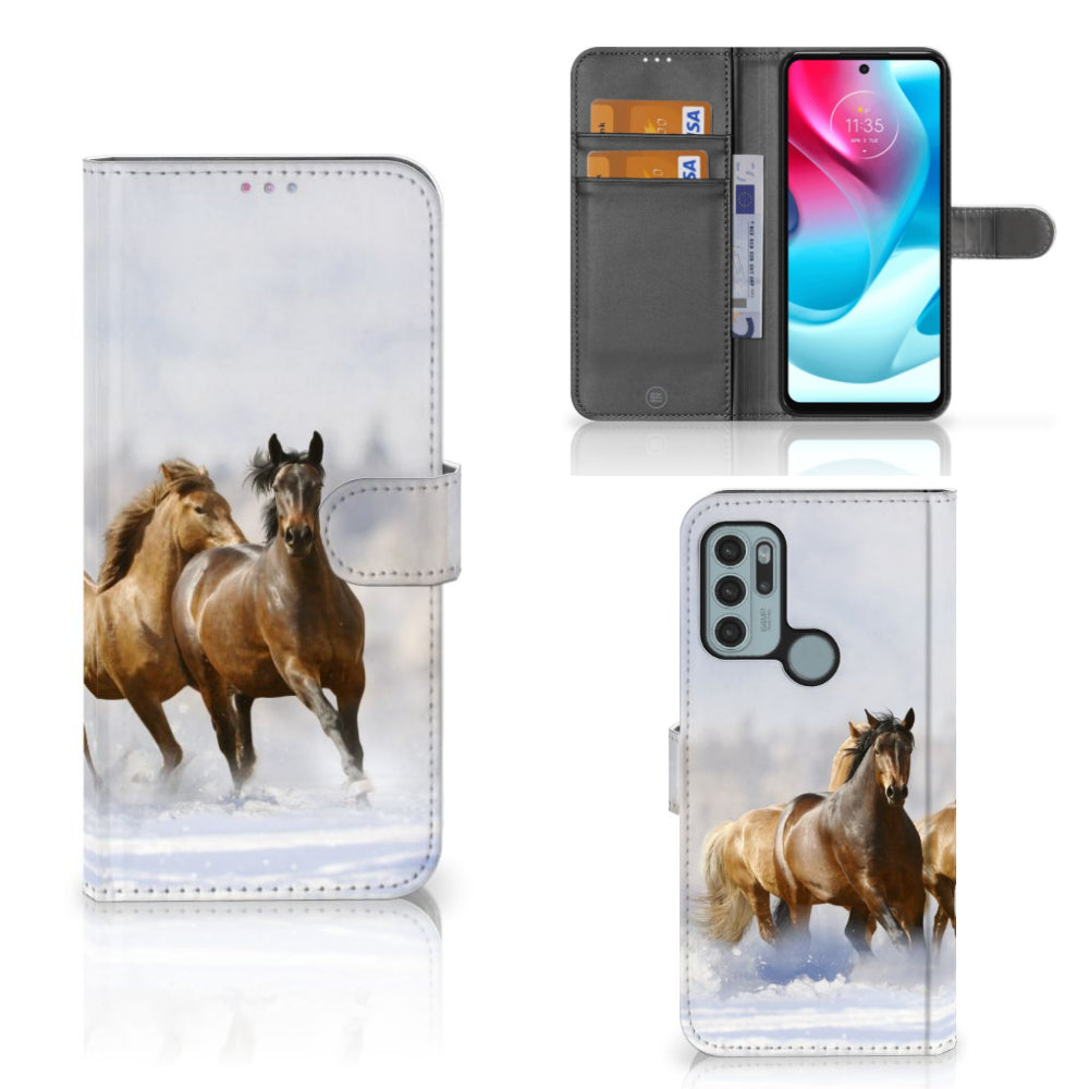 Motorola Moto G60s Telefoonhoesje met Pasjes Paarden