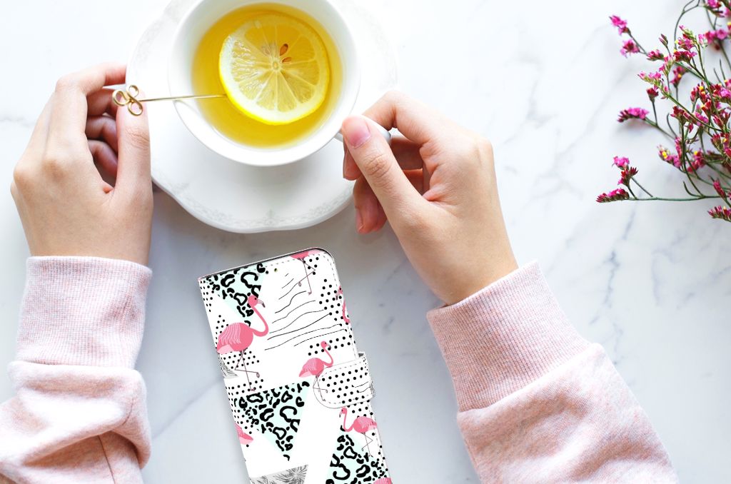 Samsung Galaxy A03 Telefoonhoesje met Pasjes Flamingo Triangle