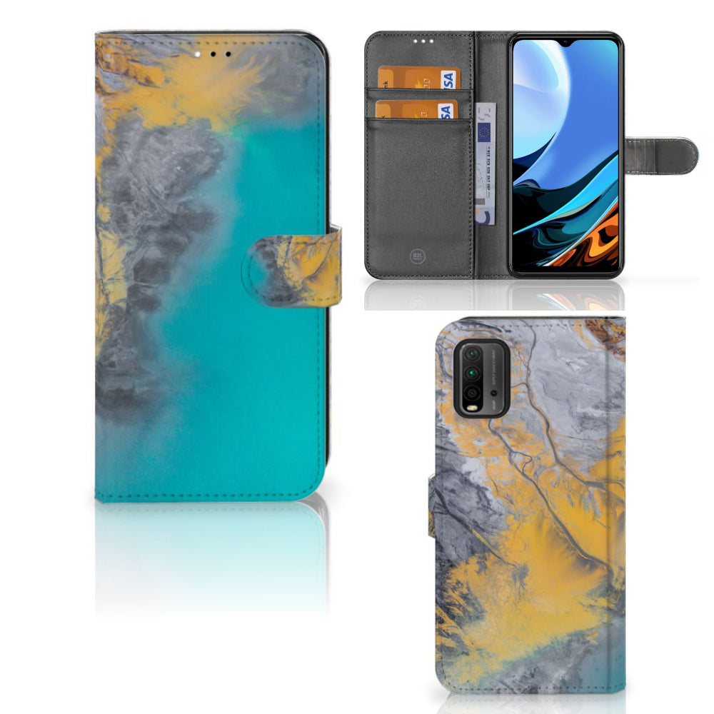 Xiaomi Redmi 9T | Poco M3 Bookcase Marble Blue Gold