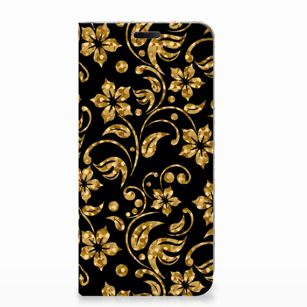 Nokia 7.1 (2018) Smart Cover Gouden Bloemen