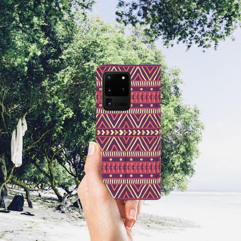 Samsung Galaxy S20 Ultra Hoesje met Magneet Aztec Paars - B2C Telecom