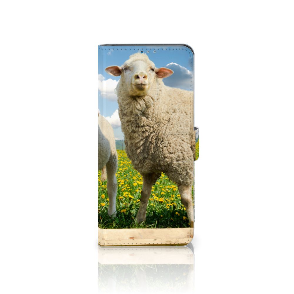 Motorola Moto G9 Plus Telefoonhoesje met Pasjes Schaap en Lammetje