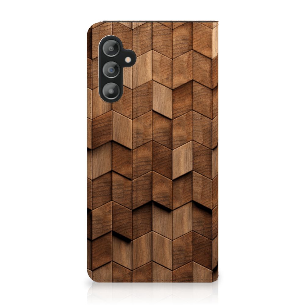 Book Wallet Case voor Samsung Galaxy A14 5G Wooden Cubes met houten blokken design