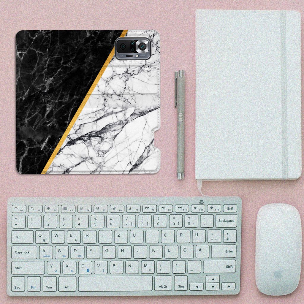 Xiaomi Redmi Note 10 Pro Standcase Marmer Wit Zwart - Origineel Cadeau Man - B2C Telecom
