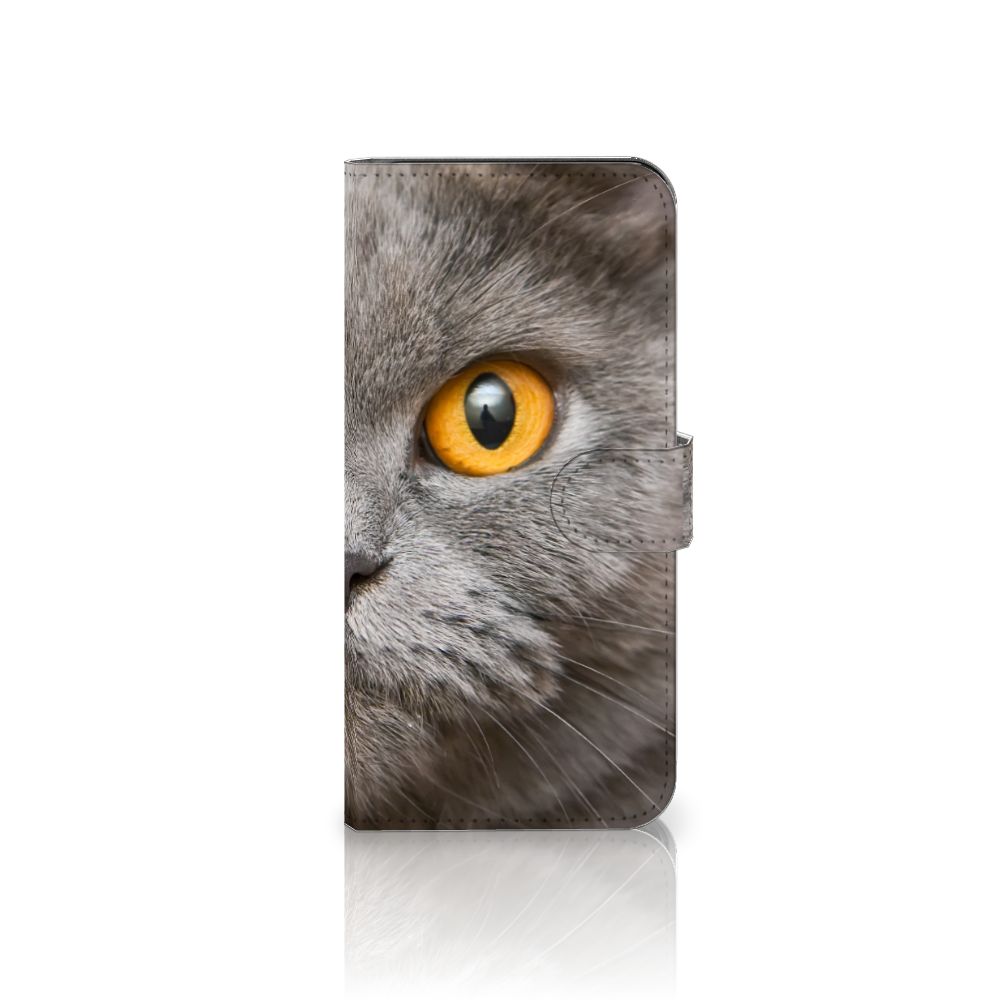 Telefoonhoesje met Pasjes Samsung Galaxy A04e Britse Korthaar met afbeelding van een kat.