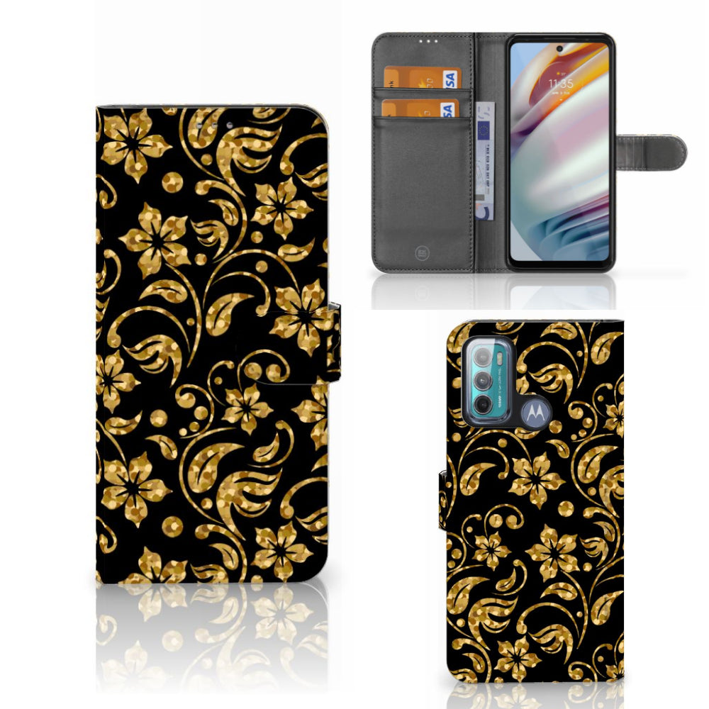 Motorola Moto G60 Hoesje Gouden Bloemen
